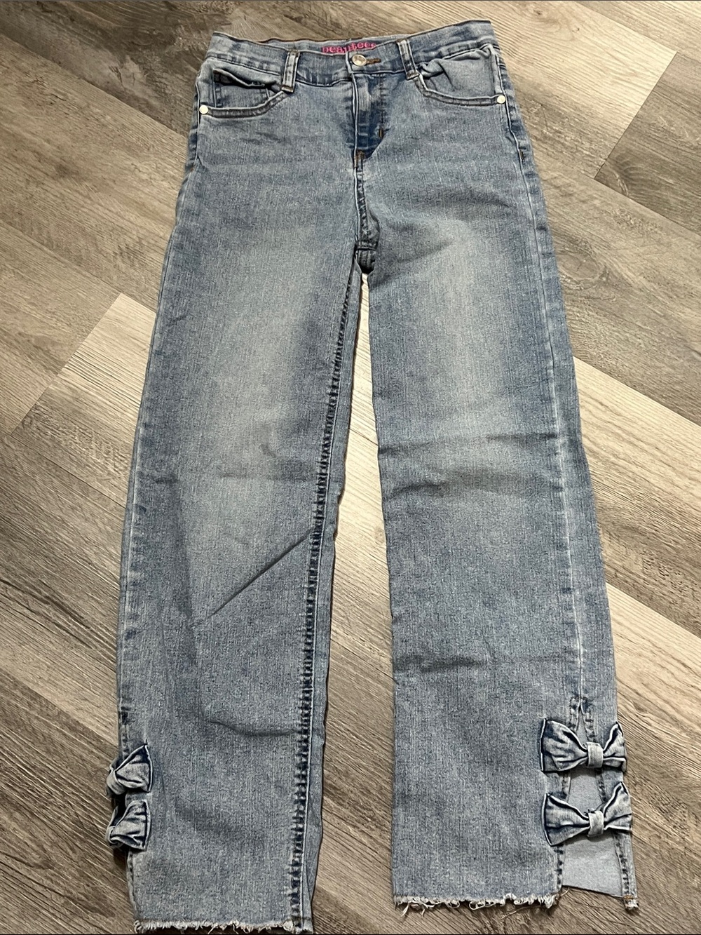 Beautees Light Blue Denim Jeans with Hem Bows